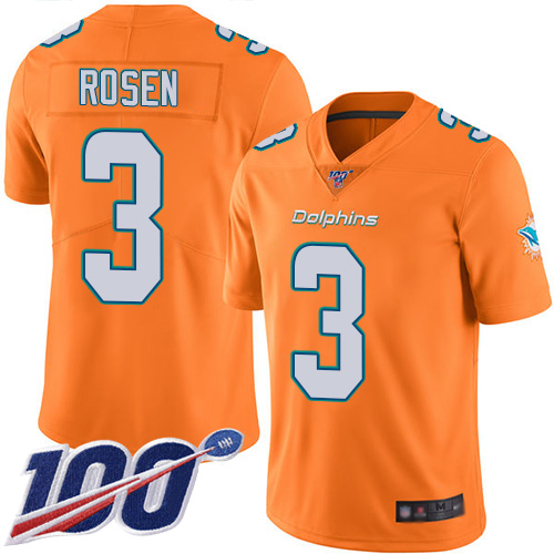 Nike Miami Dolphins #3 Josh Rosen Orange Youth Stitched NFL Limited Rush 100th Season Jersey->youth nfl jersey->Youth Jersey